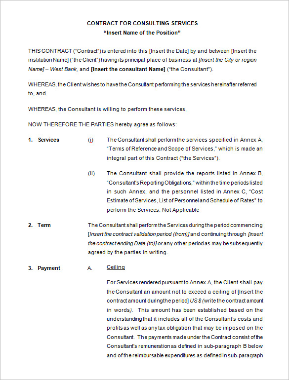 consultant agreement template 9 consulting contract templates free 