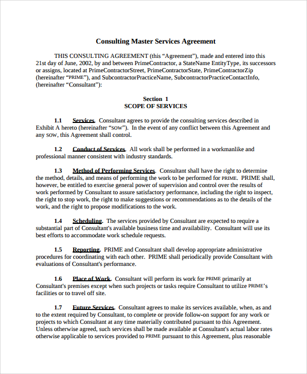 master service agreement consulting template master service 