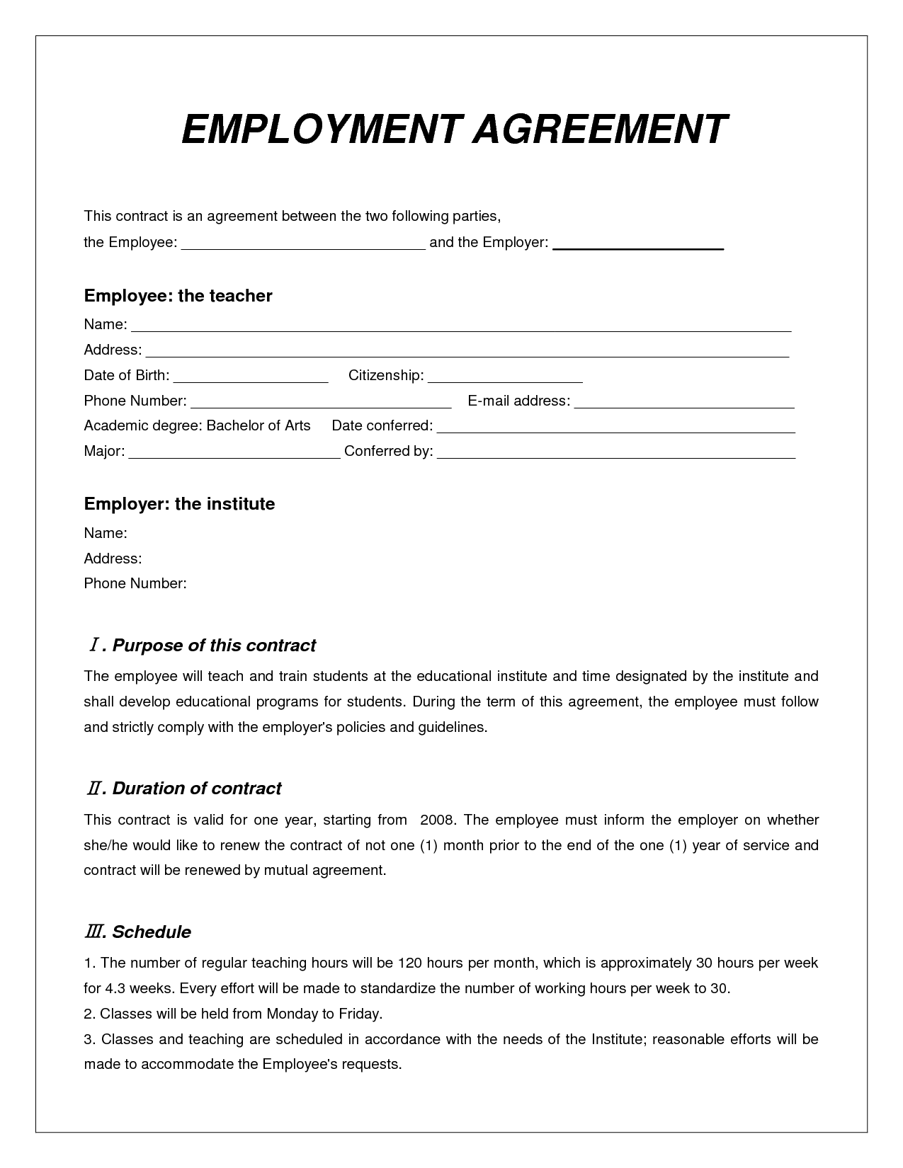 Best Photos of Employment Agreement Form Contract Employee 