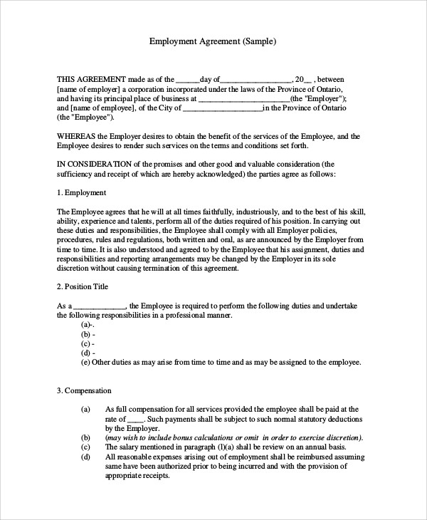 18+ Sample Contract Employee Agreements | Sample Templates