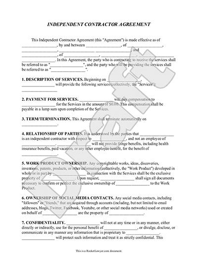 Independent Contractor Agreement Form, Template (with Sample 