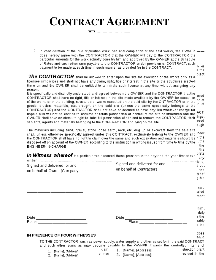 contracts and agreements templates contractor agreement template 