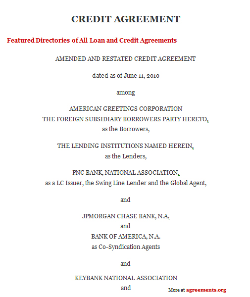 credit agreement template credit agreement sample credit agreement 