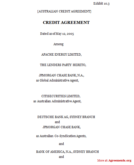 Credit Agreement, Sample Credit Agreement