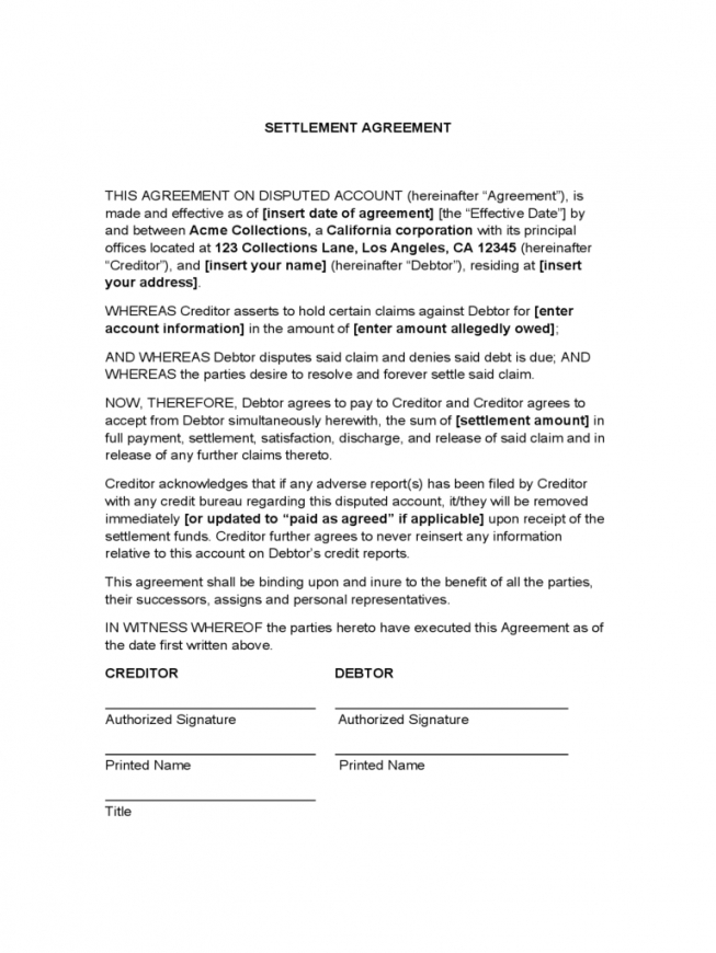 Debt Settlement Agreement Form – 3 Free Templates In Pdf, Word 