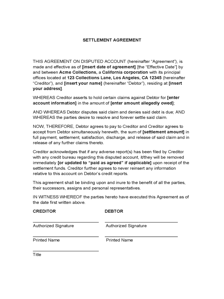 Debt Settlement Agreement Form 3 Free Templates in PDF, Word 