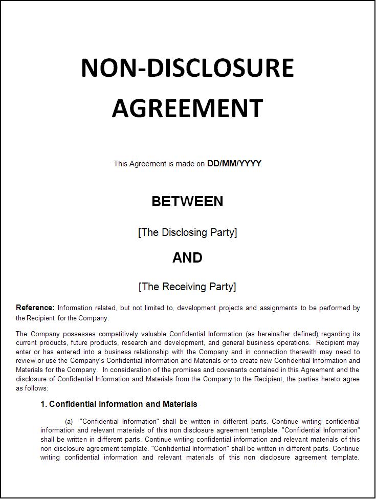 nda non disclosure agreement template nda confidentiality 