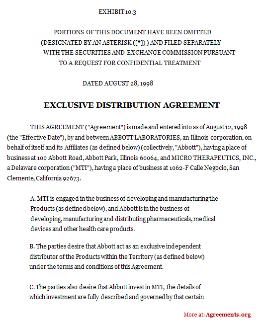 exclusive dealership agreement template exclusive distribution 