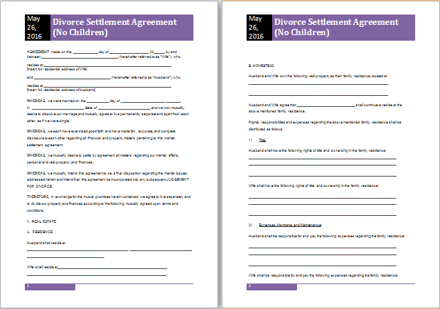 divorce settlement agreement template divorce settlement template 