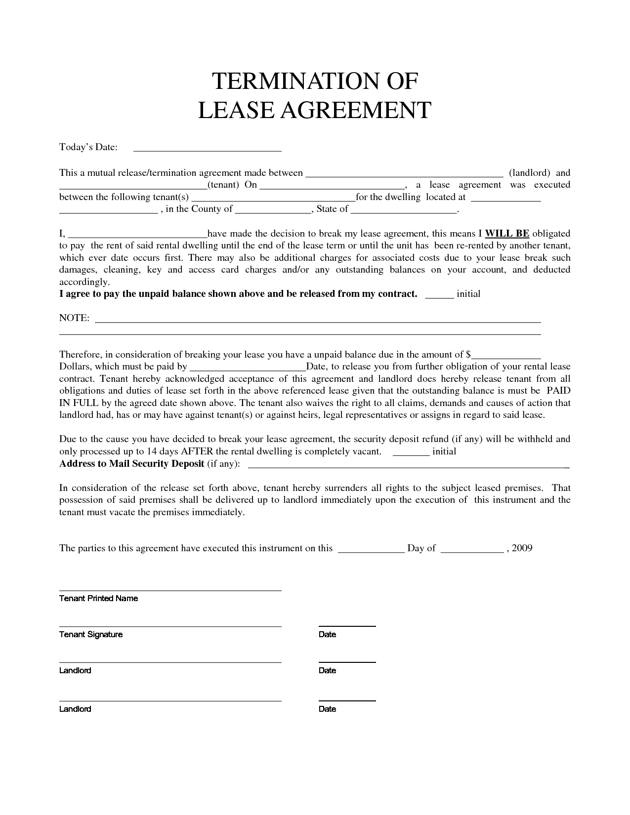 Free Early Lease Termination Letter Template – For Landlords And 