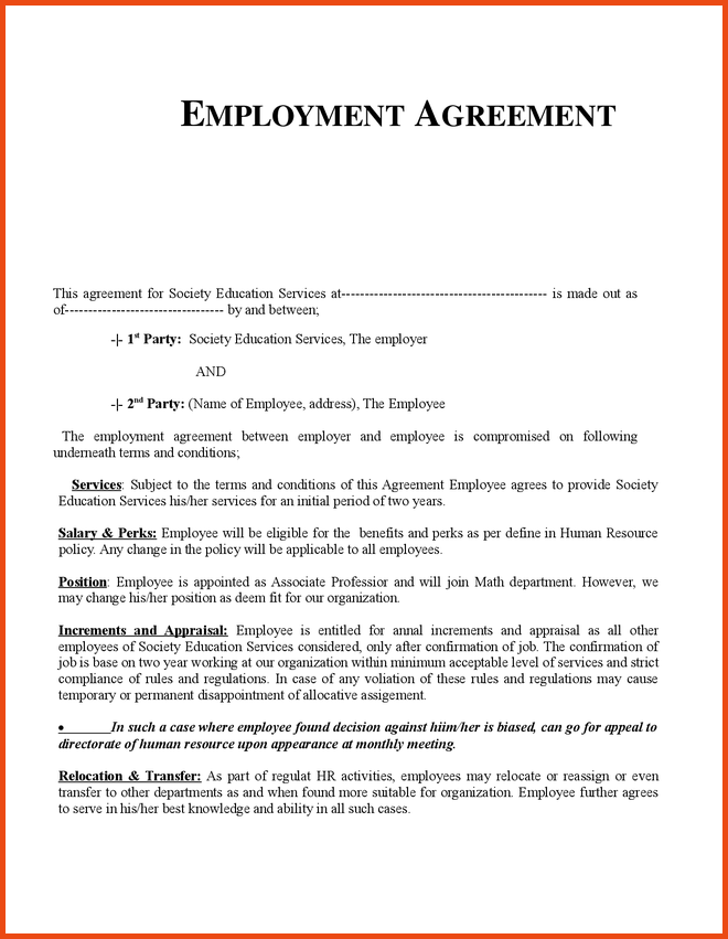 employment agreement template employment contract agreement 