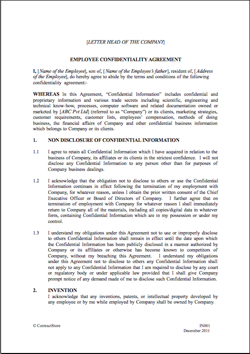 company confidentiality policy template non disclosure agreement 