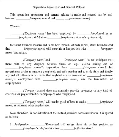 Simple Employment Separation Agreement Template 8+ Free PDF 