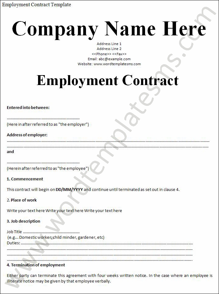 employment agreement template free employment contract sample word 