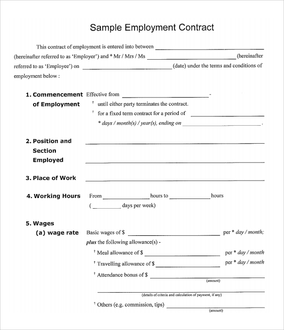 employment contract template free employment template 