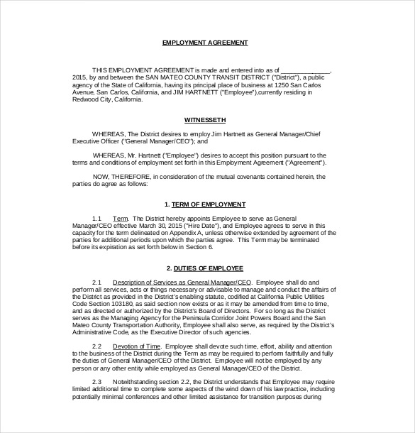 general manager employment agreement sample employee agreement 