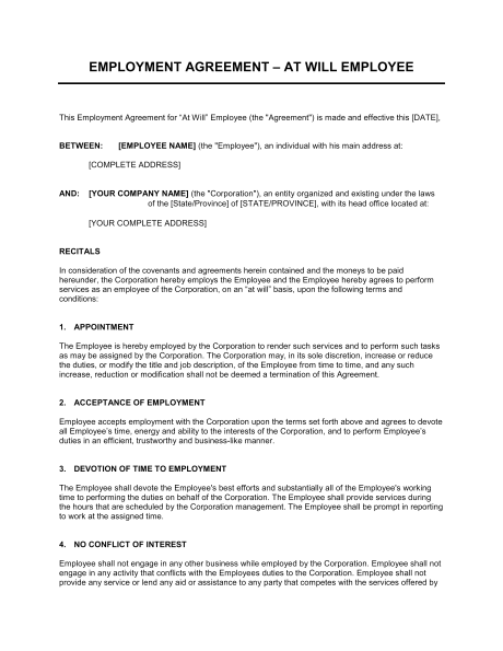 employment agreement template training agreement between employer 
