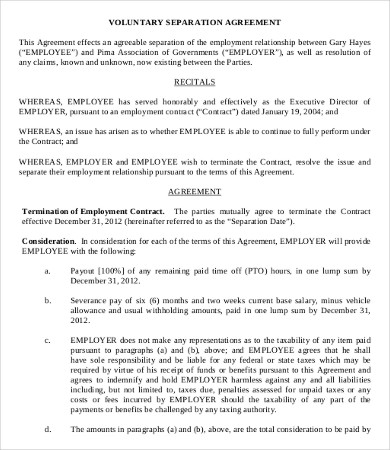 Simple Employment Separation Agreement Template 8+ Free PDF 