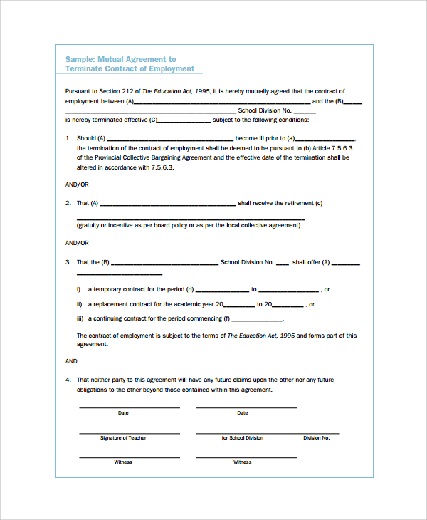 mutual termination of employment agreement template employment 