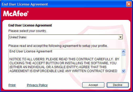 End User License Agreement presentation during installation 