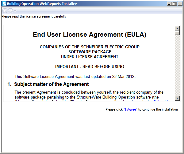 WebReports Installer – End User License Agreement Page
