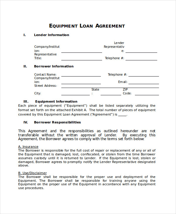 equipment loan agreement template equipment loan agreement 