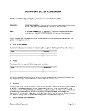 Purchase And Sale Agreement For Equipment Forms and Templates 
