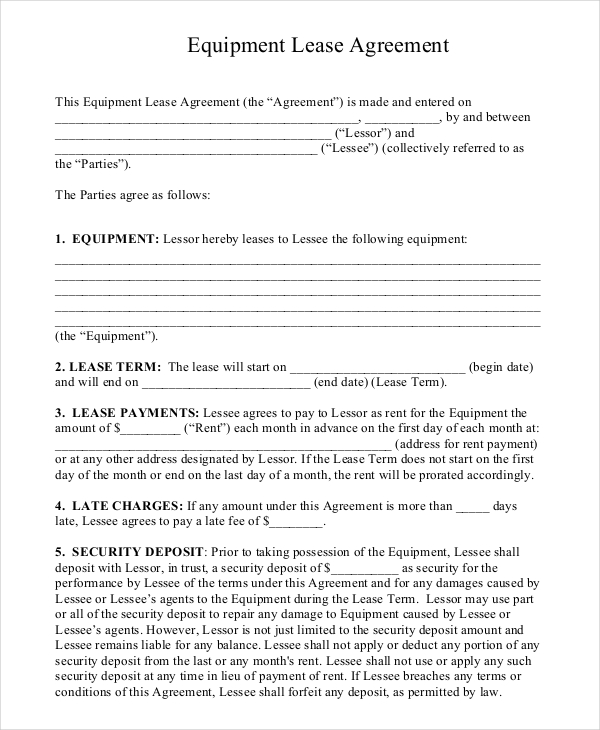 free equipment lease agreement template download equipment lease 