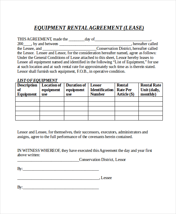 simple equipment rental agreement template free 21 equipment 