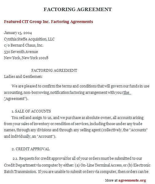 Invoice Discounting Agreement Template Factoring Agreement 