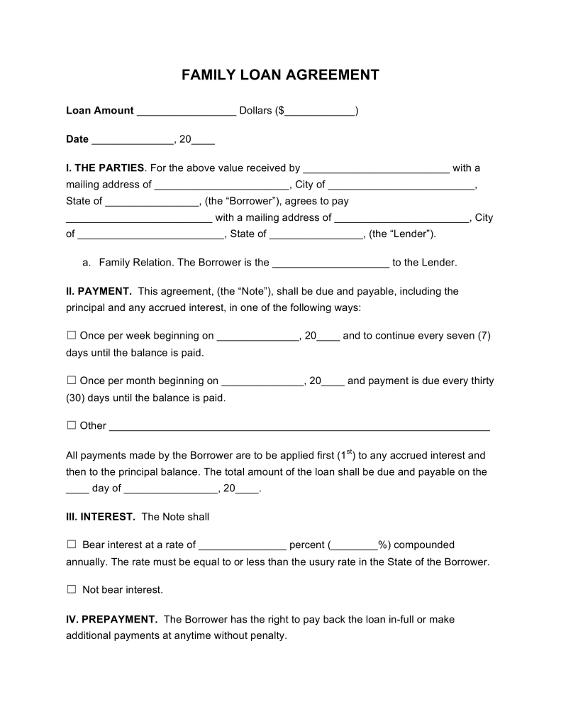 Free Family Loan Agreement Template PDF | Word | eForms – Free 