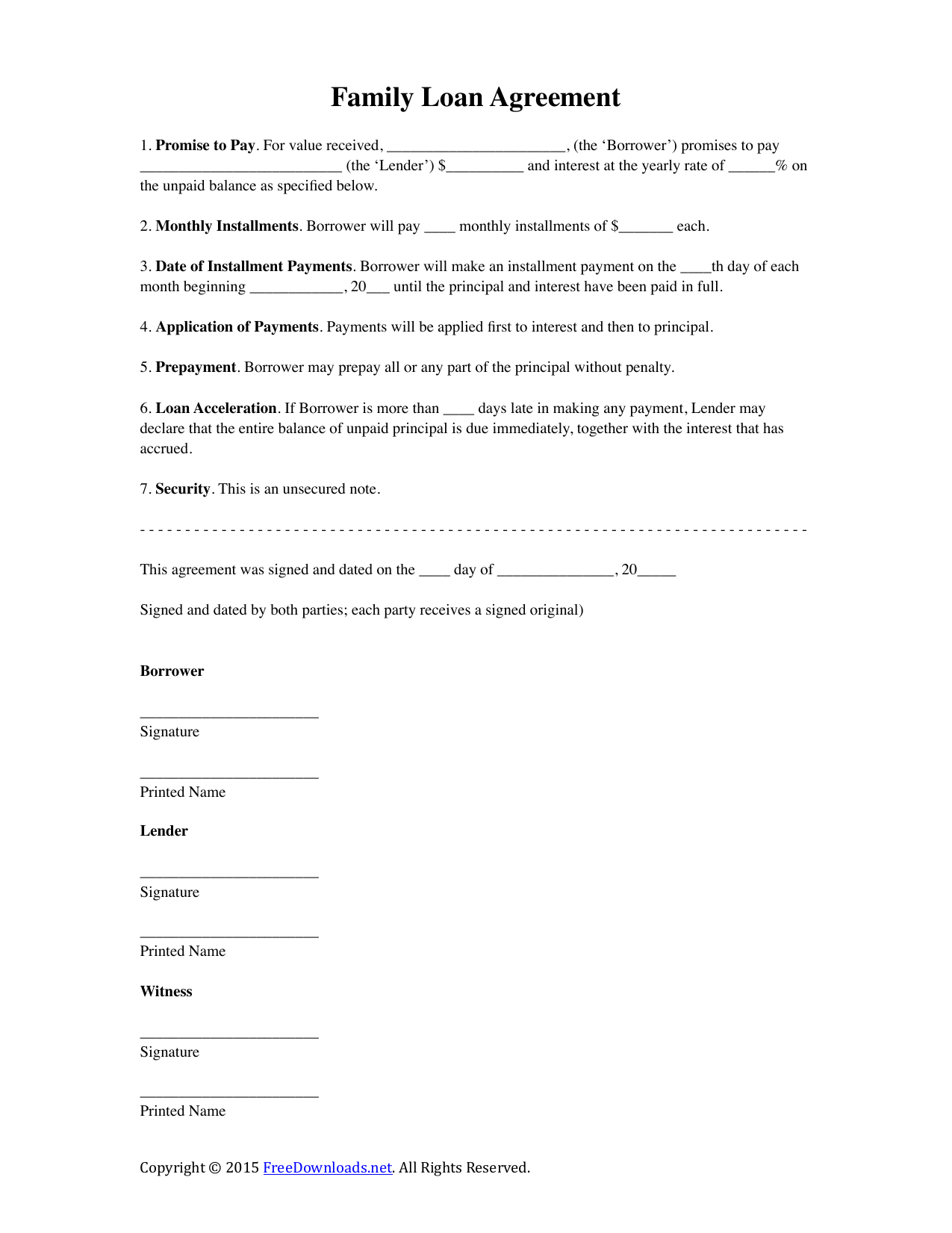 Download Family Loan Agreement Template | PDF | RTF | Word 