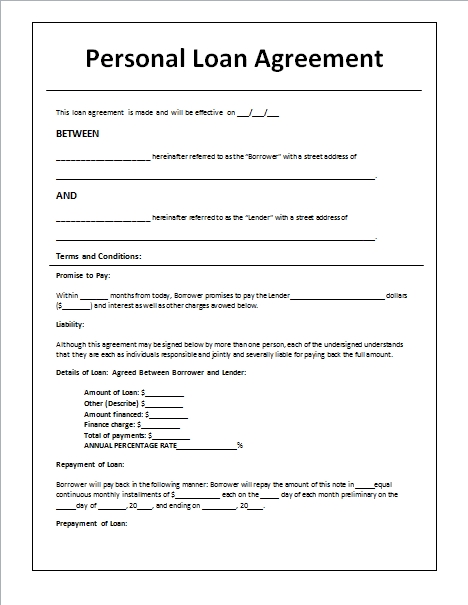 Personal Loan Agreement Template Between Family 