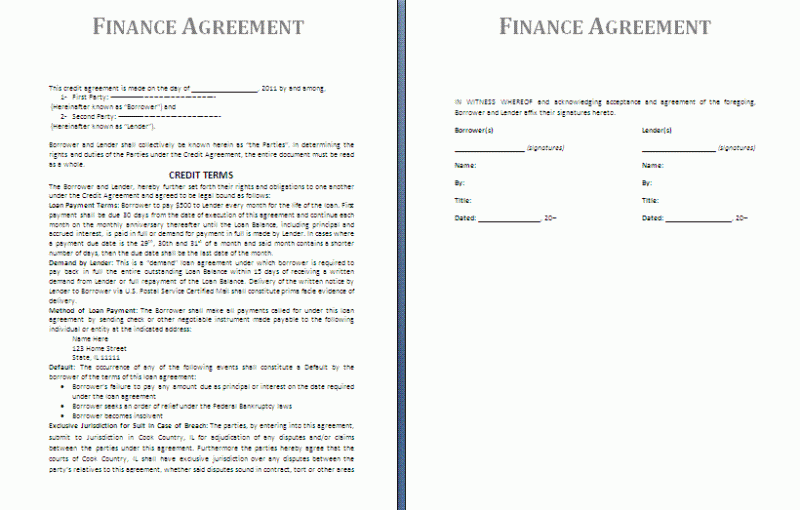 Finance Agreement Template | Free Agreement Templates