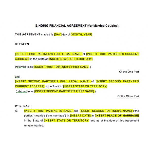 financial agreement template binding agreement template 