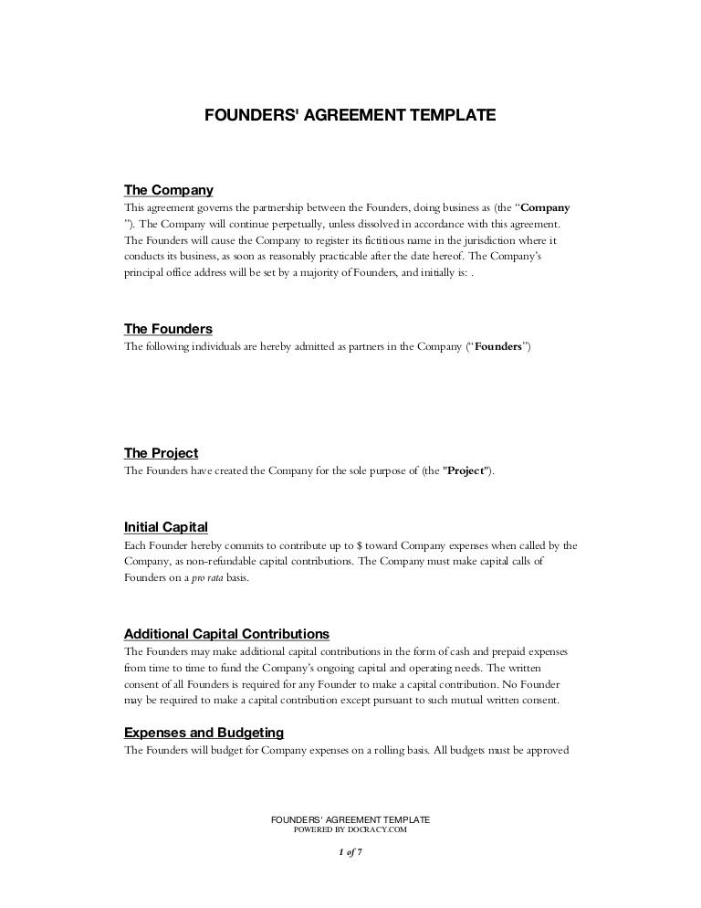 Startup Founders Agreement template