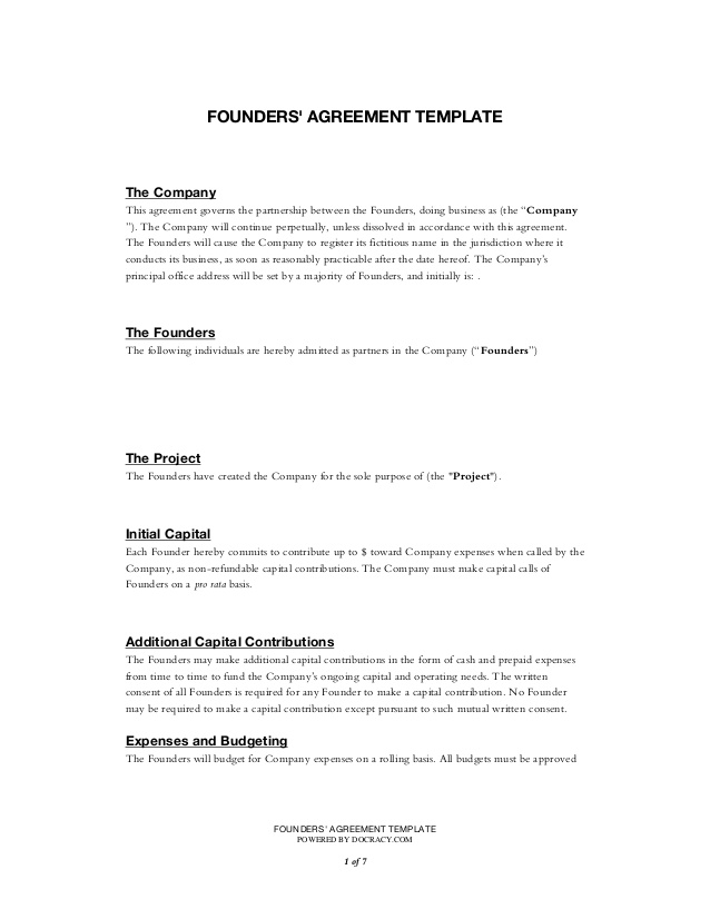 Startup Founders Agreement template