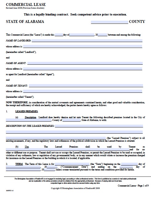 free business lease agreement template free alabama commercial 