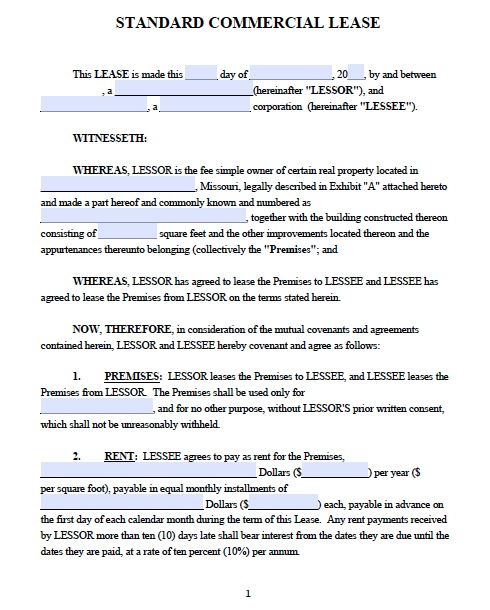 commercial lease agreement template pdf free missouri commercial 