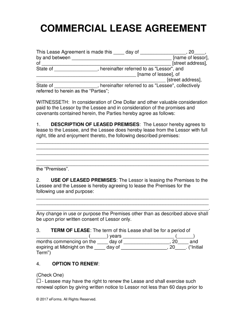 free commercial rental lease agreement templates pdf word format 