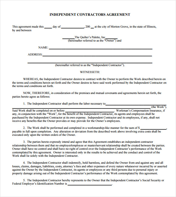 independent contractor agreement free template contractor 