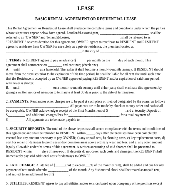 basic lease agreement template free free lease agreement template 