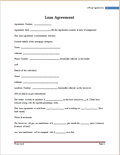 Personal Loan Agreement | Printable Agreements private loan 