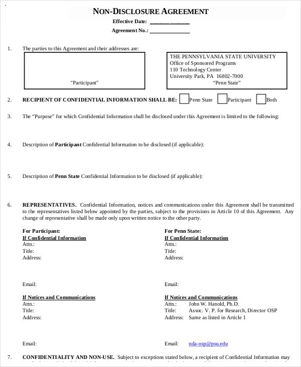 nda agreement template pdf standard non disclosure agreement form 