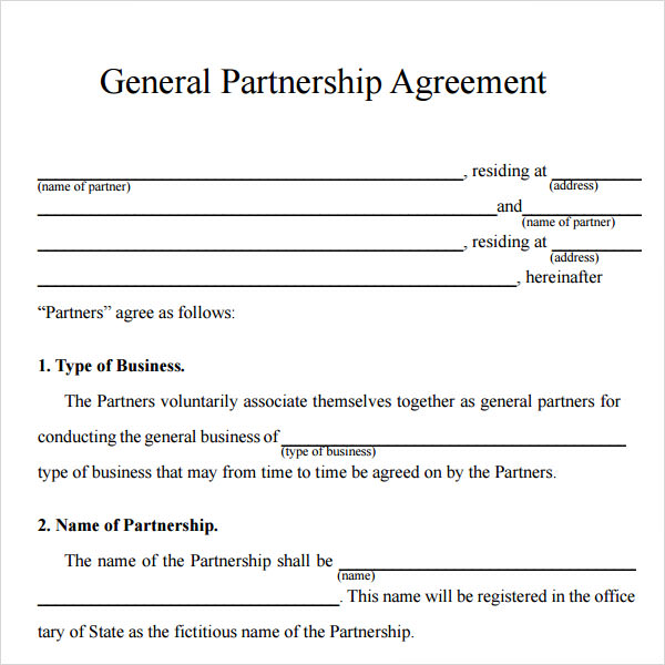 free partnership agreement template free business partnership 