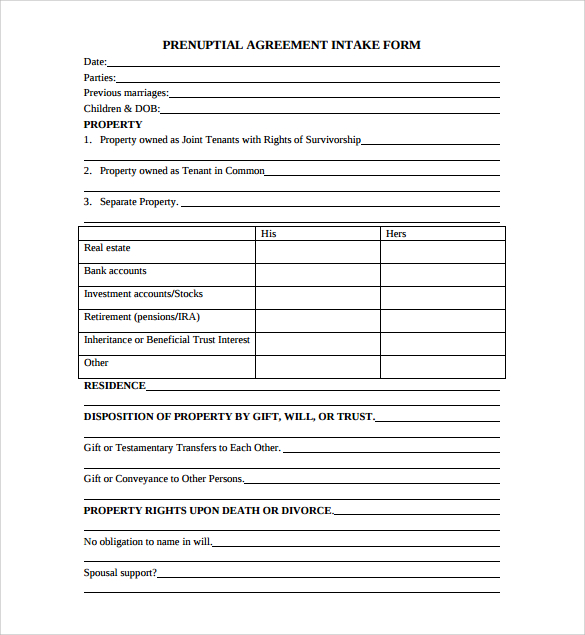 Free Printable Prenuptial Agreement Form (GENERIC)