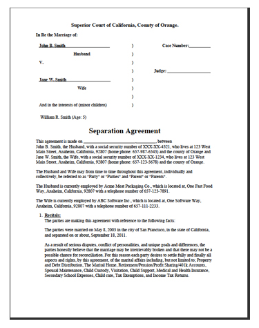 free separation agreement template nc separation agreement 