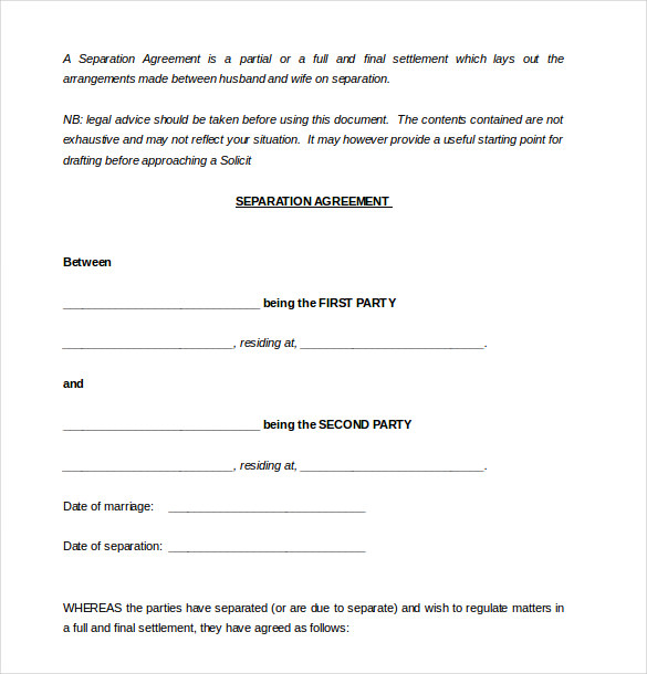 marriage separation agreement template free marriage separation 