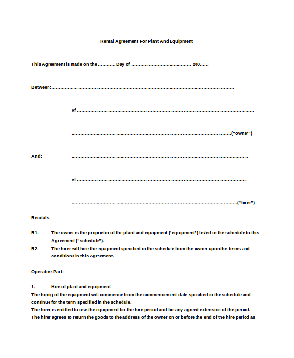 simple lease agreement template free equipment rental agreement 