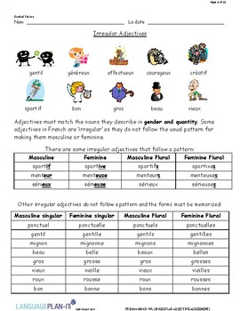 Irregular French Adjective Agreement by Profette | TpT